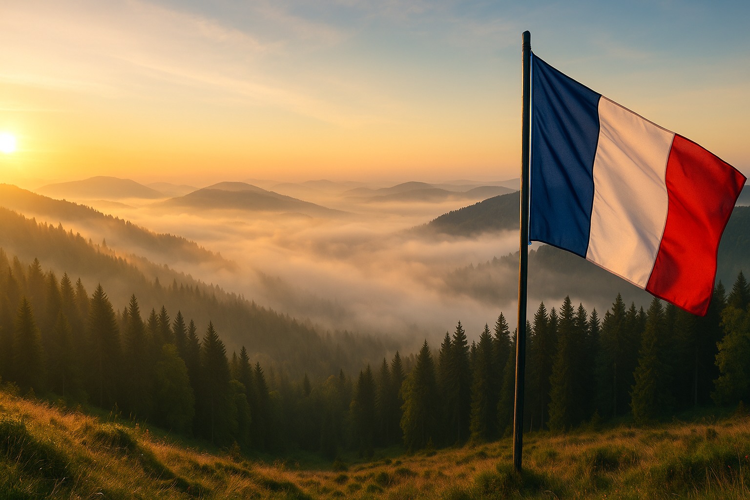 Paysage des Vosges avec drapeau français